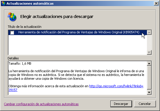 Herramienta de Notificación del Programa de Ventajas de Windows Original